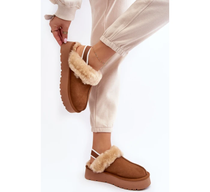 Kožené Semišové Pantofle Dámské Na Platformě S Kožíškem Camel model 21638811 - Boto