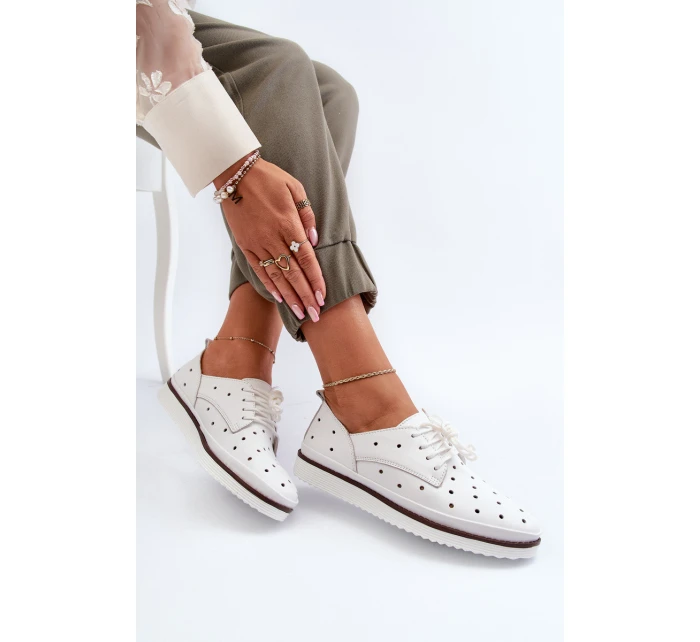 Bílé dámské kožené polobotky model 21655697 - S.Barski