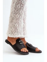 Elegantní Dámské Lesklé Žabky S Ozdobou model 21665164 Černé - S.Barski