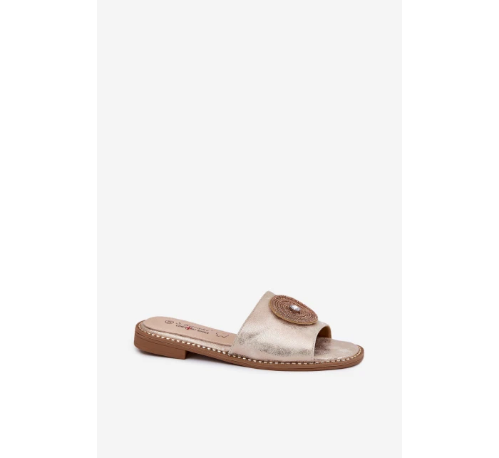 Dámské Pantofle Na Plochém Podpatku S Dekorací model 21696765 Zlaté - S.Barski