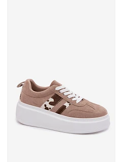 Dámské Tenisky na Masivní Platformě s Umělou Semišovou Nášivkou Béžové Averin