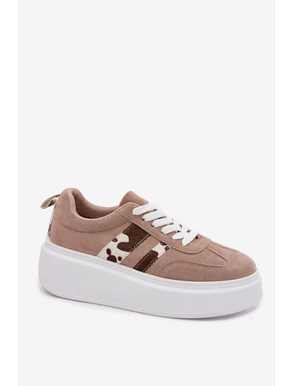 Dámské Tenisky na Masivní Platformě s Umělou Semišovou Nášivkou Béžové Averin