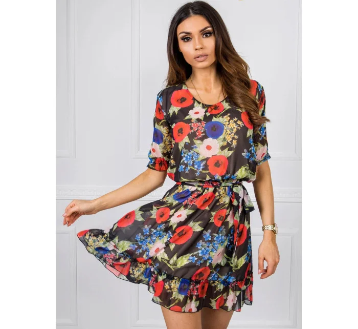 Dámské šaty LK SK 507626.70 černé s květinami - FPrice