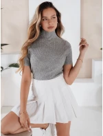 Dámský žebrovaný svetr s krátkým rukávem šedý Dstreet model 21991052 - FashionStreet