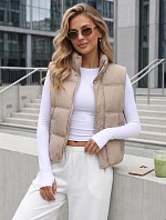 Dámská zateplená vesta bez kapuce, tmavě béžová, FashionStreet TY5727