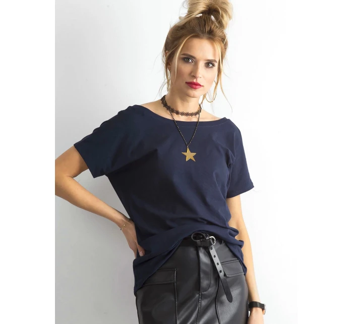 Tshirt basic z dekoltem z Feel Good granatowy model 21266681 - Factory Price