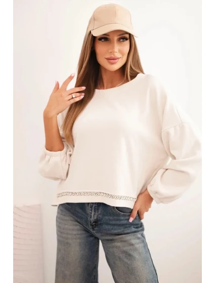 Dámská mikina s ozdobným model 21336082 na spodní části ecru - K-Fashion