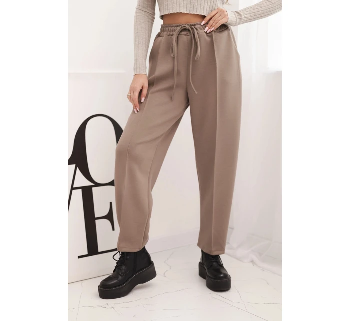 Elegantní dámské kalhoty s vysokým pasem a vázáním v pase fango