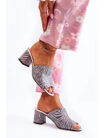 Kožené dámské pantofle na vysokém podpatku Zebra šedá model 21589956 - Boto