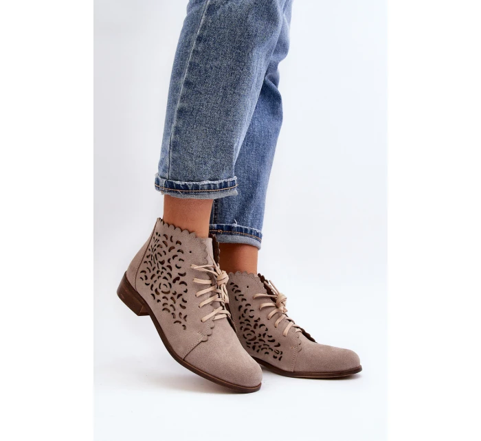 Dámské Prodyšné Šněrovací Botky Zazoo 2871 Beige