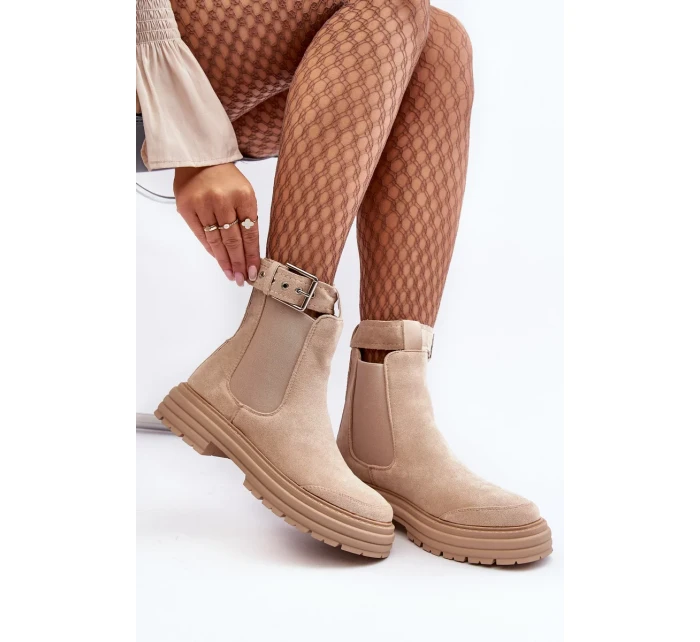 Semišové boty Chelsea na masivní podrážce, světle béžové Ozaro Semišové boty Chelsea na masivní podrážce, světle béžové Ozaro