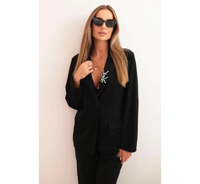 Dámská souprava s viskózou a ozdobami a model 21232441 kalhotami černý - K-Fashion Dámská souprava s viskózou a ozdobami a model 21232441 kalhotami černý - K-Fashion