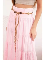 Dámská maxi bavlněná sukně s model 22048771 výšivkou a elastickým pasem cukrově růžová - K-Fashion Dámská maxi bavlněná sukně s model 22048771 výšivkou a elastickým pasem cukrově růžová - K-Fashion