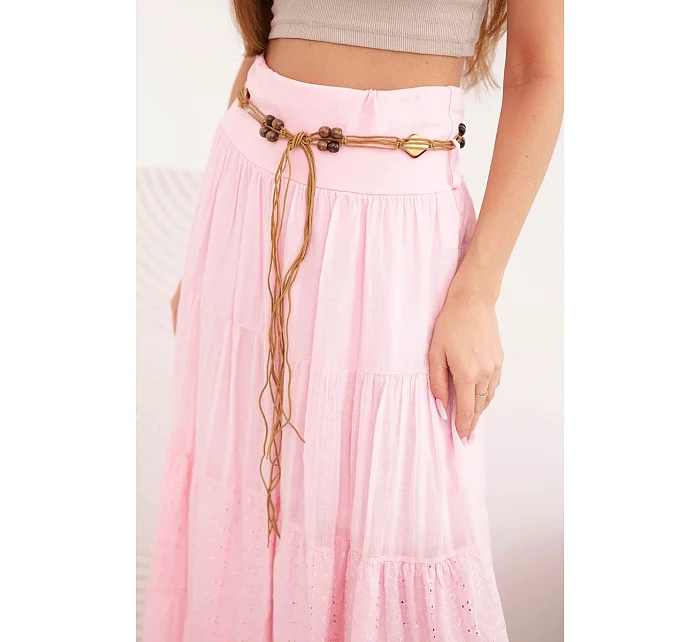 Dámská maxi bavlněná sukně s model 22048771 výšivkou a elastickým pasem cukrově růžová - K-Fashion Dámská maxi bavlněná sukně s model 22048771 výšivkou a elastickým pasem cukrově růžová - K-Fashion