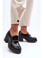 Kožené polobotky na sloupku s ozdobou černé model 21630030 - Boto