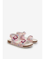 Dětské sandály s květinami a sponami Růžové Memoria