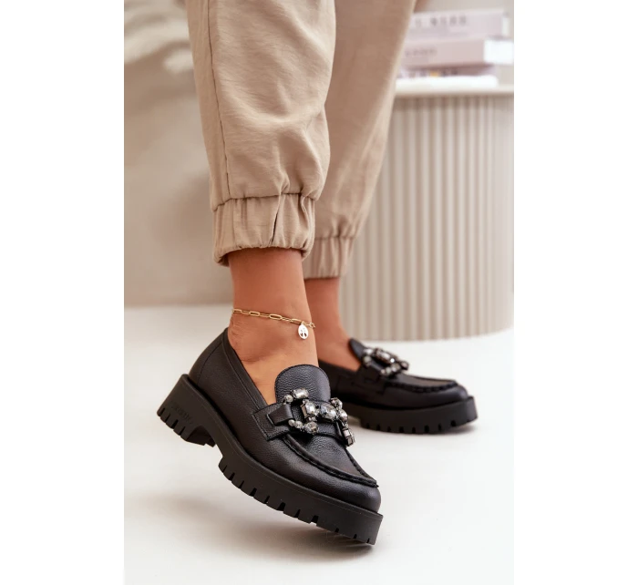 Dámské Kožené Mokasíny S Dekorací Černé CheBello 4369