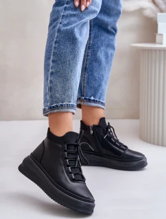 Lehké Kožené Sportovní Boty Na Platformě Artiker 55C1041 Černé