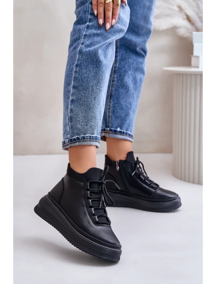 Lehké Kožené Sportovní Boty Na Platformě model 21673220 Černé - Artiker
