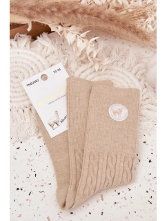 Dlouhé vlněné dámské ponožky béžové