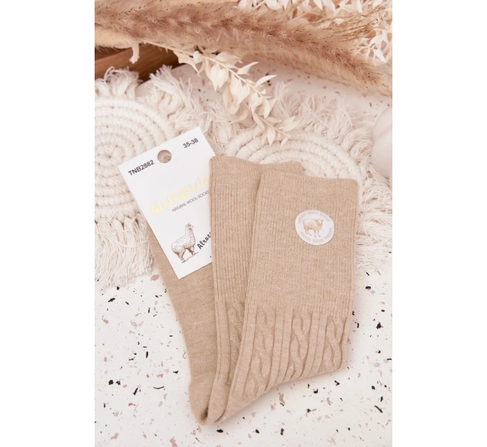 Dlouhé vlněné dámské ponožky béžové