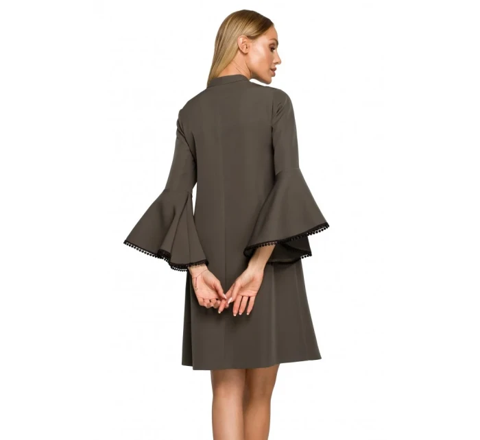 M698 Šaty áčkového střihu s andělskými rukávy - khaki barva