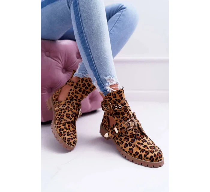 Dámské Kotníkové Boty Lu Boo Semišové s vykrojením Leopard Rock Girl