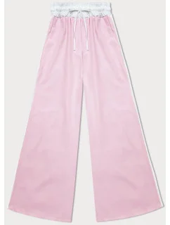 Volné dámské kalhoty v pudrově růžové barvě s lampasy model 20185241 - MADE IN ITALY