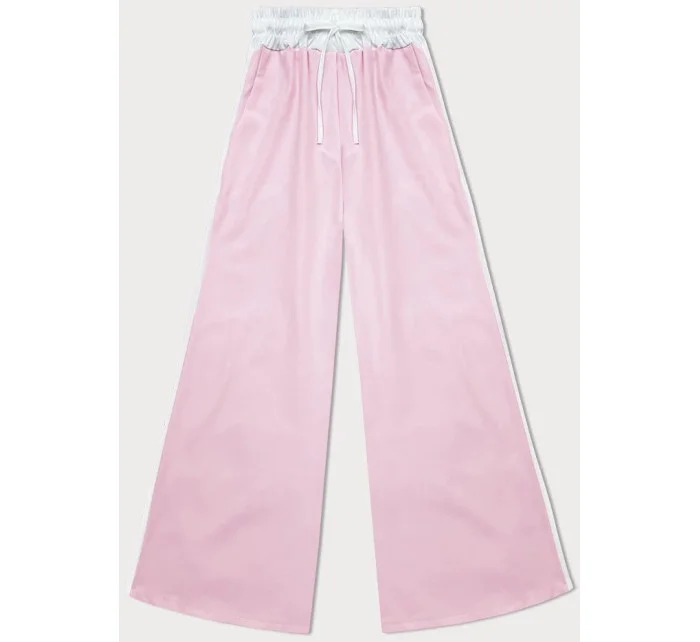 Volné dámské kalhoty v pudrově růžové barvě s lampasy model 20185241 - MADE IN ITALY