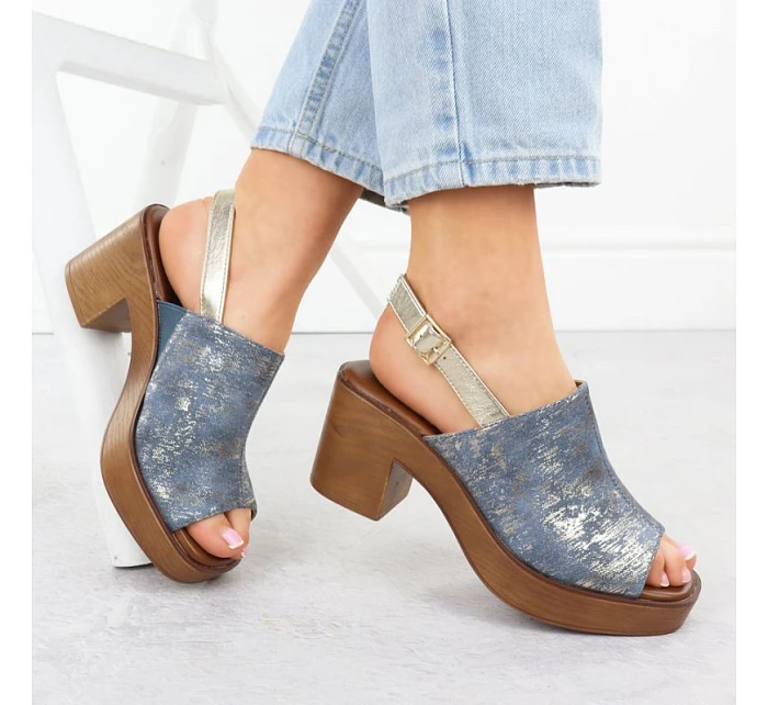 Dámské sandály na jehlovém podpatku denim gold M.Daszynski model 22051579 - M. Daszyński
