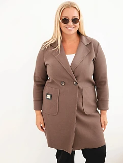 Dámský elegantní kabát Plus Size s límcem a velkými kapsami fango