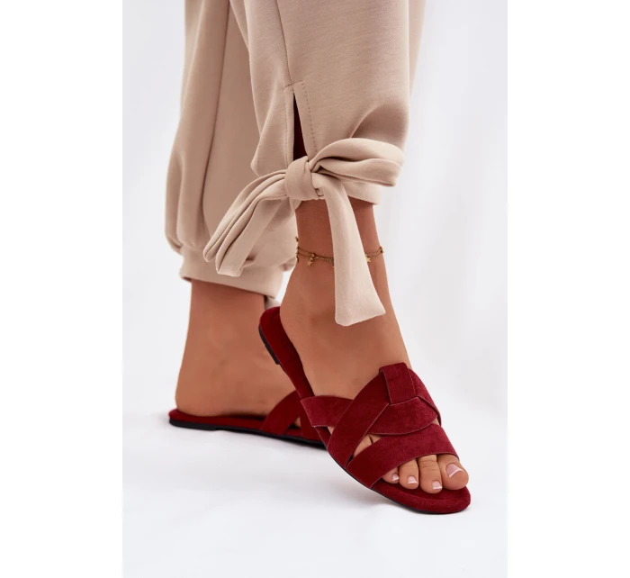 Plochké dámské pantofle s pásky bordové Pavelle