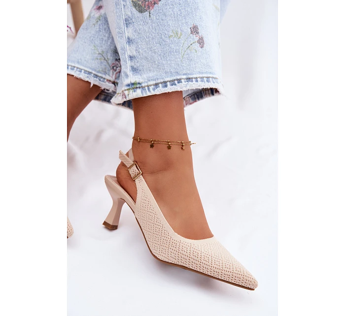 Textilní Sandály Na Podpatku Béžové model 22122551 - Boto