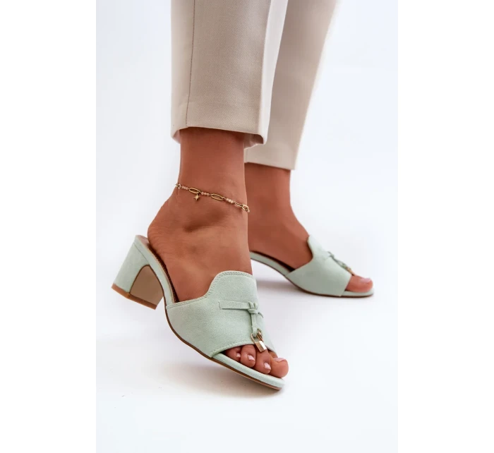 Dámské pantofle s eko semišovými vysokými podpatky, mátová Jemenna Dámské pantofle s eko semišovými vysokými podpatky, mátová Jemenna