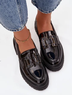 Lakované dámské mokasíny s ozdobou Ysandra – černé