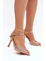 Dámské sandály na jehlovém podpatku se zdobením Peloria – šampaňské