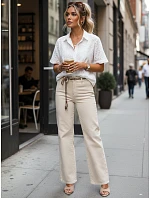 Spodnie damskie jeansowe z wysokim stanem ecru model 22161471 - FashionStreet