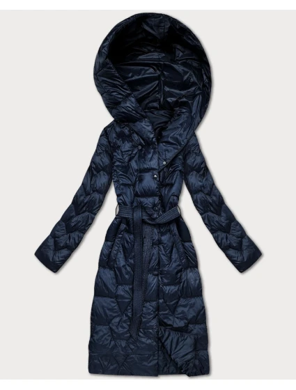 Tmavě modrý prošívaný kabát s páskem Libland (LD-7806)