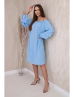 Španělské šaty s ozdobnými rukávy modrý