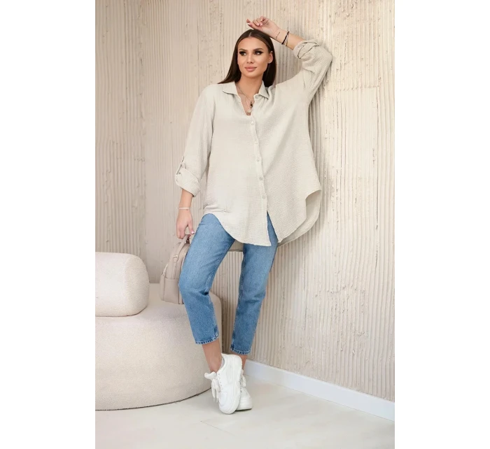 Bavlněná mušelínová košile oversize tmavě béžová Bavlněná mušelínová košile oversize tmavě béžová