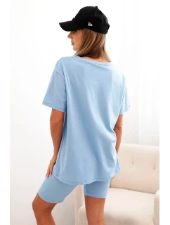 Dámský bavlněný komplet s krátkým rukávem a šortkami modrý