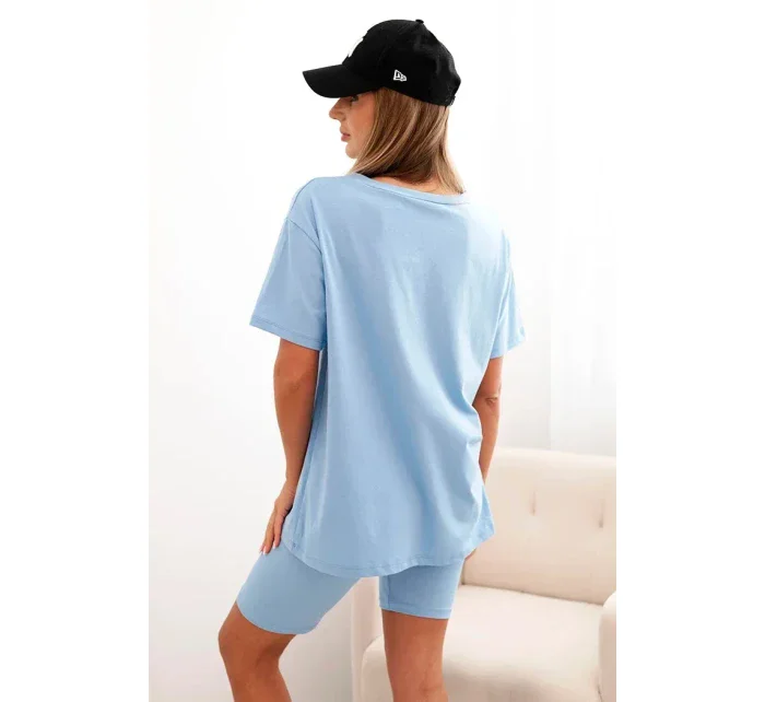 Dámský bavlněný komplet s krátkým rukávem a šortkami modrý Dámský bavlněný komplet s krátkým rukávem a šortkami modrý