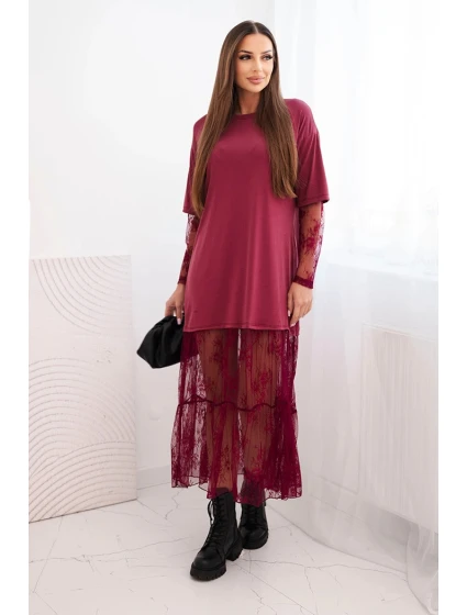 Dámské šaty s model 21755784 spodním dílem a rukávy bordová - K-Fashion