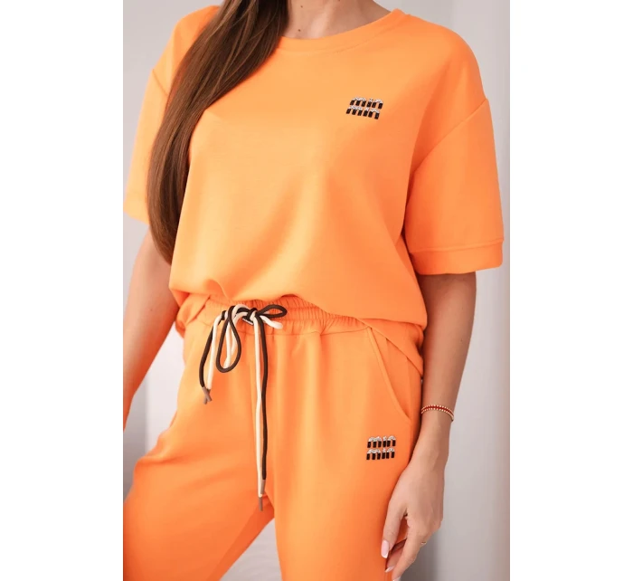 Dámský komplet z viskózy máslový s krátkým rukávem a kalhotami s ohrnutým lemem oranžový