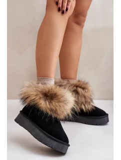 Kožené Sněhové Boty Na Platformě S Kožíškem Černé model 21677876 - Boto