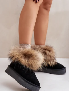 Kožené Sněhové Boty Na Platformě S Kožíškem Černé model 21677876 - Boto