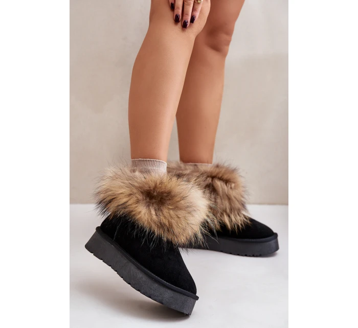 Kožené Sněhové Boty Na Platformě S Kožíškem Černé model 21677876 - Boto