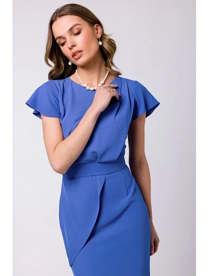 model 18360208 Plášťové šaty s páskem modré - STYLOVE