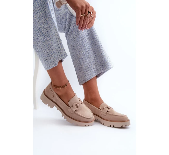 Semišové dámské mokasíny s ozdobou D&A béžová Semišové dámské mokasíny s ozdobou D&A béžová