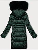 Zimowa pikowana kurtka plus size z kapturem ciemny zielony model 21248325 - S'WEST Zimowa pikowana kurtka plus size z kapturem ciemny zielony model 21248325 - S'WEST